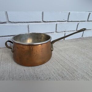 Vintage Douro B&M Portugal Copper Saucepan Tin Lined Long Handle 6.5” Pot